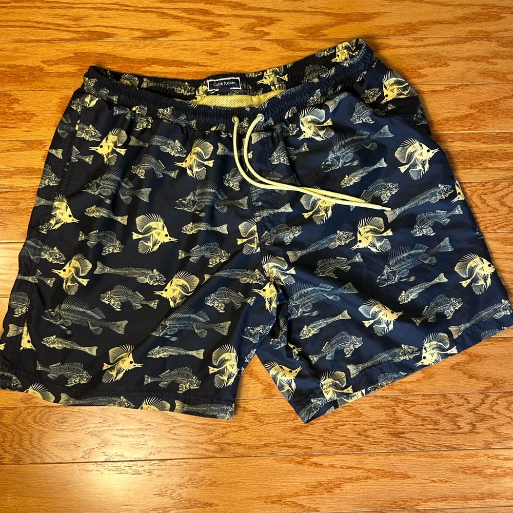 Men's Navy Fish Print Swim Shorts